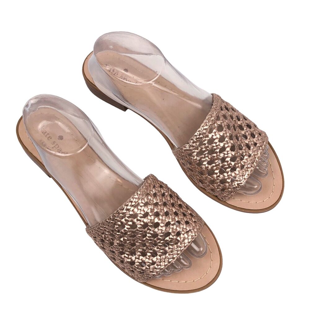 Kate Spade Berlin Woven Leather Sandals Slides Flat Sandal Size 8.5 Rose Gold - Picture 2 of 8
